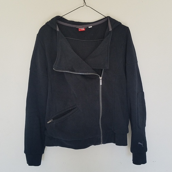 Puma Tops - Puma Black Moto Style Hoodie Sweatshirt